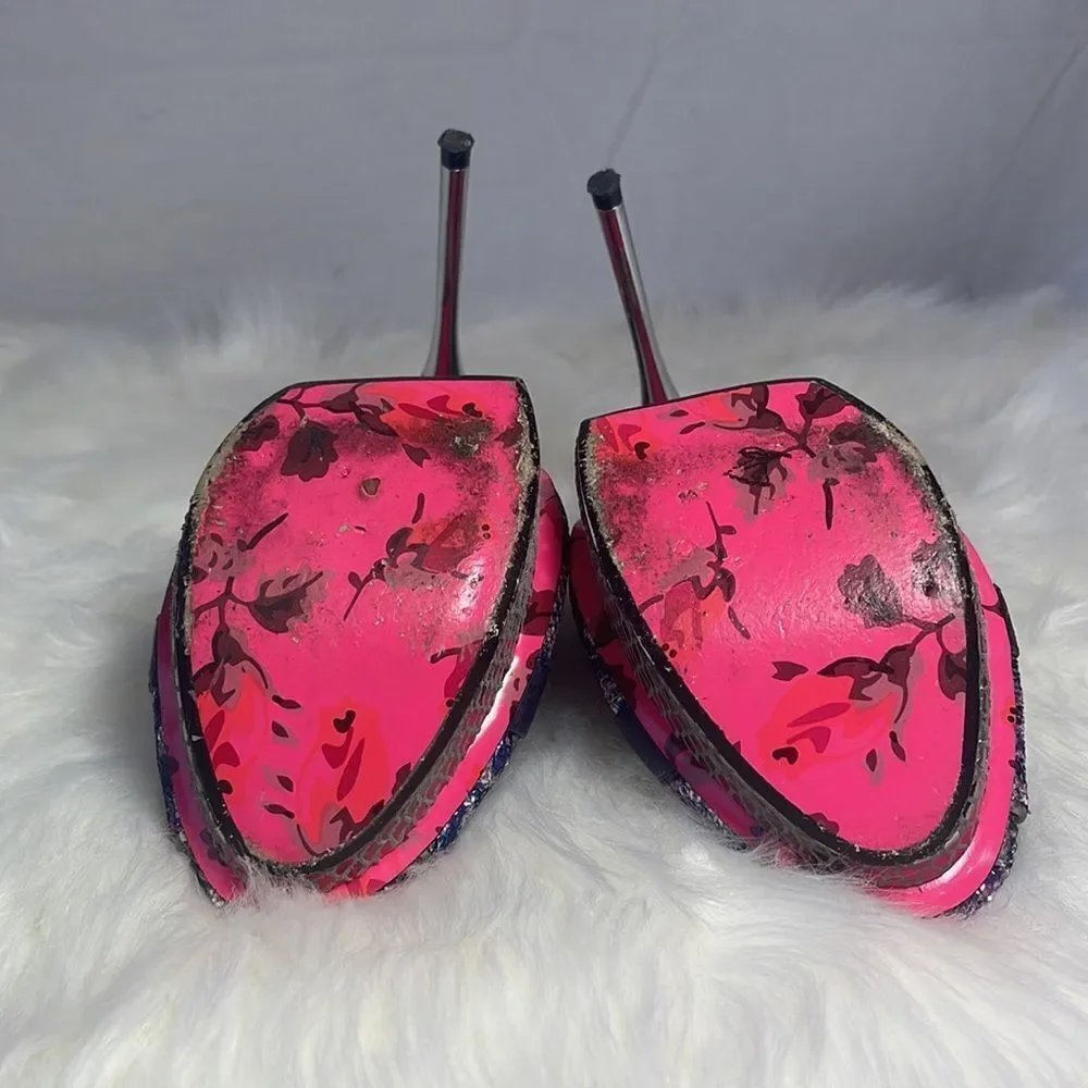 Betsey Iwanty‎ Mixed Media Metallic Platform Heels Sz 7.5